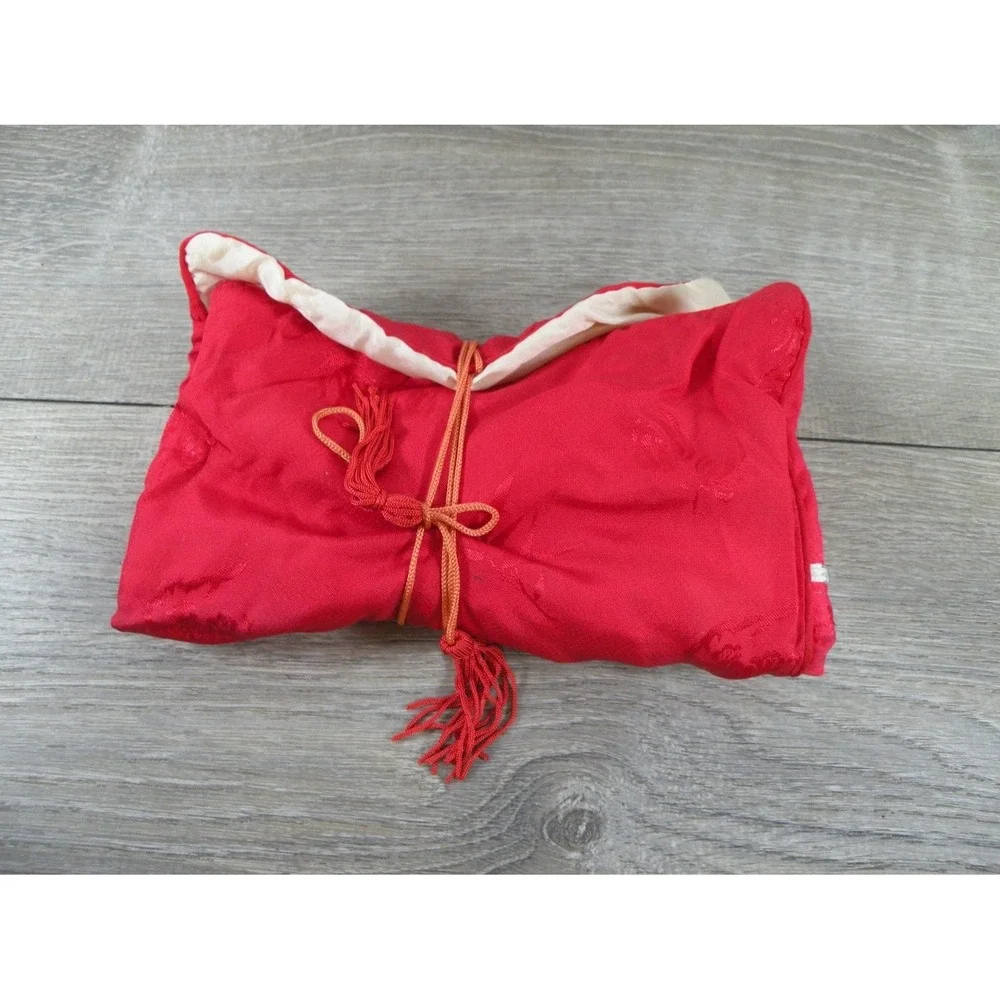 Vintage Silk Brocade Jewelry Roll Travel Organizer Case Red Floral Pouch